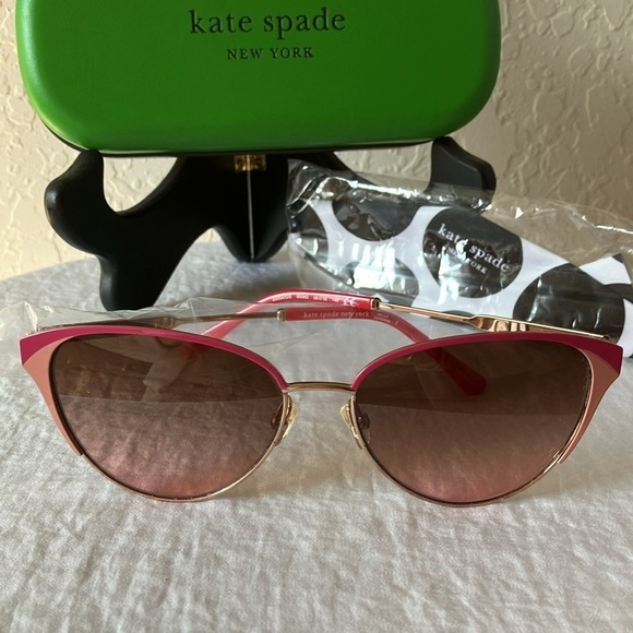 Kate Spade: Pink/Gold Tone Wire IANNA Cat Eye Sunglasses - Picture 14 of 16